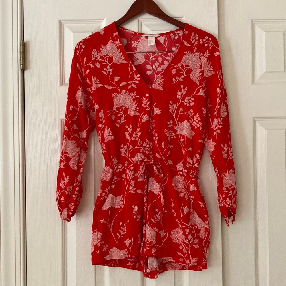 Bright Red Floral Romper